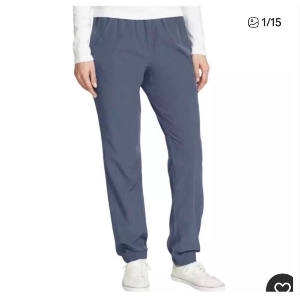 NWT EDDIE BAUER Women’s Fleece Lined Pants 10 Blue Stretch Jogger Outdoor NEW